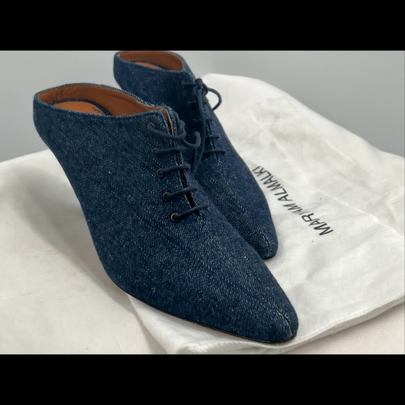 Maryam Almalki Women's Jane Lace Up Pointed Toe Navy Blue Denim Mules EU Size 39 - Picture 5 of 15